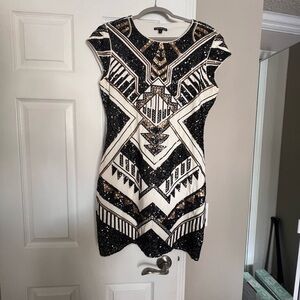 Express Black and White Sheath Mini Dress Cap Sleeve